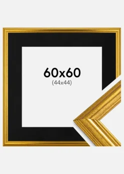 Ramme Västkusten Guld 60x60 cm - Passepartout Sort 45x45 cm
