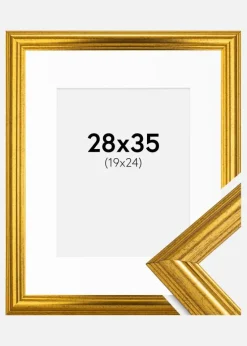 Ramme Västkusten Guld 28x35 cm - Passepartout Hvid 20x25 cm