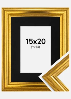 Ramme Västkusten Guld 15x20 cm - Passepartout Sort 10x15 cm
