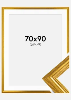 Ramme Västkusten Guld 70x90 cm - Passepartout Hvid 60x80 cm