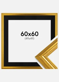 Ramme Västkusten Guld 60x60 cm - Passepartout Sort 50x50 cm