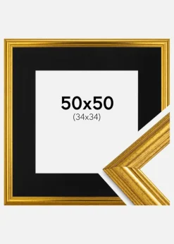 Ramme Västkusten Guld 50x50 cm - Passepartout Sort 35x35 cm