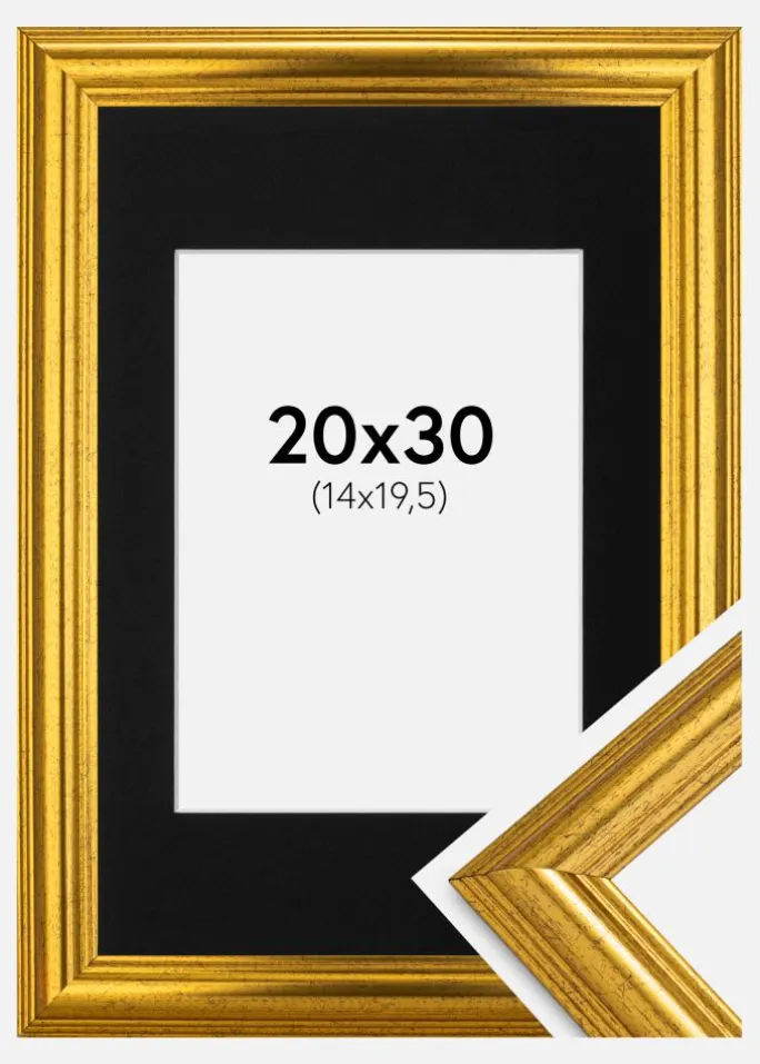 Ramme Västkusten Guld 20x30 cm - Passepartout Sort 15x21 cm (A5)