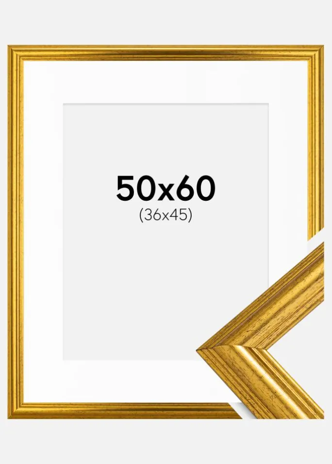 Ramme Västkusten Guld 50x60 cm - Passepartout Hvid 37x46 cm