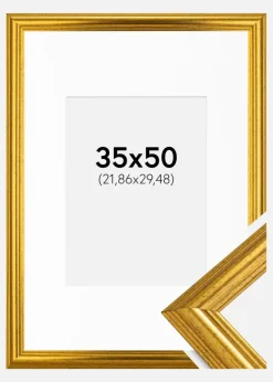 Ramme Västkusten Guld 35x50 cm - Passepartout Hvid 9x12 inches