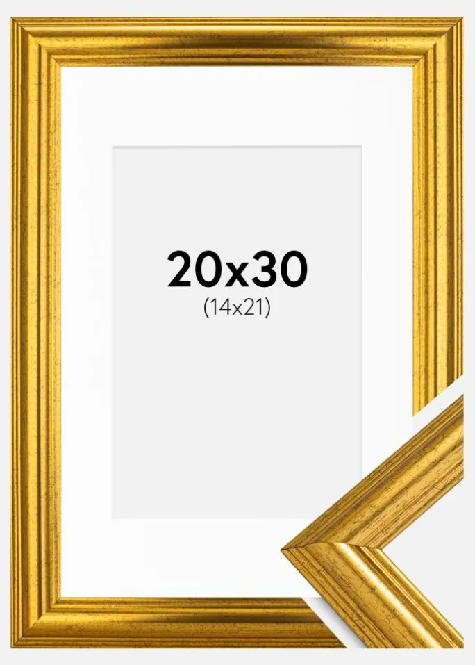 Ramme Västkusten Guld 20x30 cm - Passepartout Hvid 15x22 cm