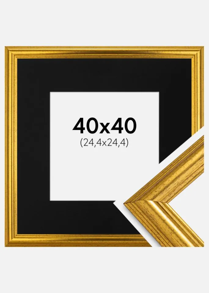 Ramme Västkusten Guld 40x40 cm - Passepartout Sort 10x10 inches
