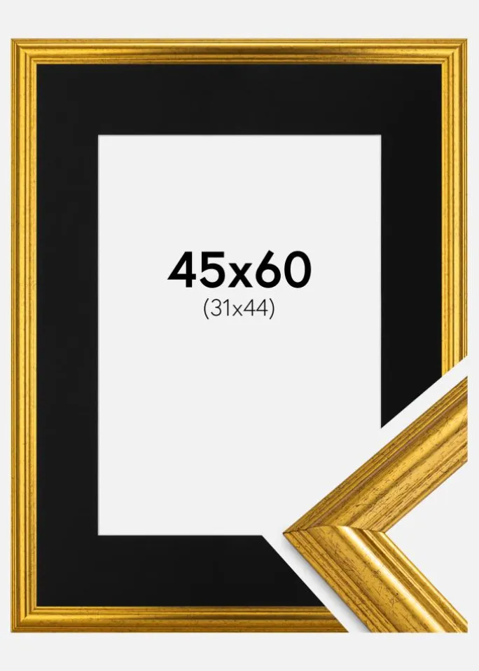 Ramme Västkusten Guld 45x60 cm - Passepartout Sort 32x45 cm