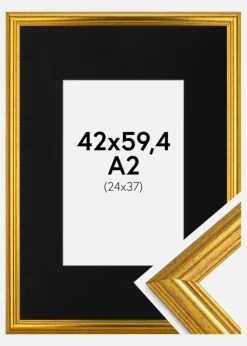 Ramme Västkusten Guld 42x59,4 cm (A2) - Passepartout Sort 25x38 cm