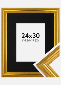Ramme Västkusten Guld 24x30 cm - Passepartout Sort 6x8 inches