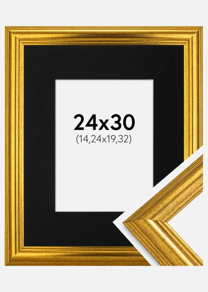 Ramme Västkusten Guld 24x30 cm - Passepartout Sort 6x8 inches