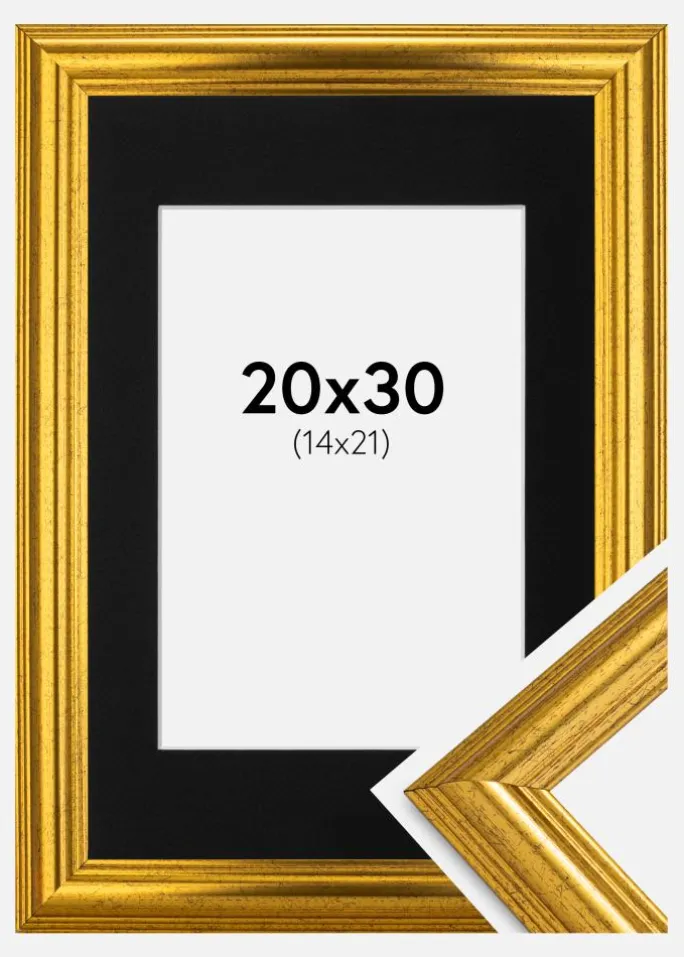 Ramme Västkusten Guld 20x30 cm - Passepartout Sort 15x22 cm