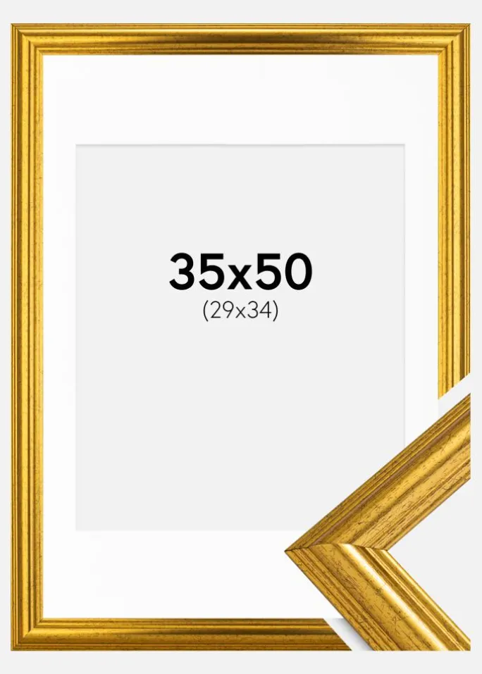 Ramme Västkusten Guld 35x50 cm - Passepartout Hvid 30x35 cm