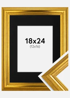 Ramme Västkusten Guld 18x24 cm - Passepartout Sort 13x17 cm