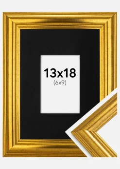 Ramme Västkusten Guld 13x18 cm - Passepartout Sort 7x10 cm