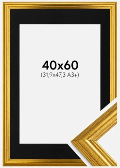 Ramme Västkusten Guld 40x60 cm - Passepartout Sort 32,9x48,3 cm (A3+)