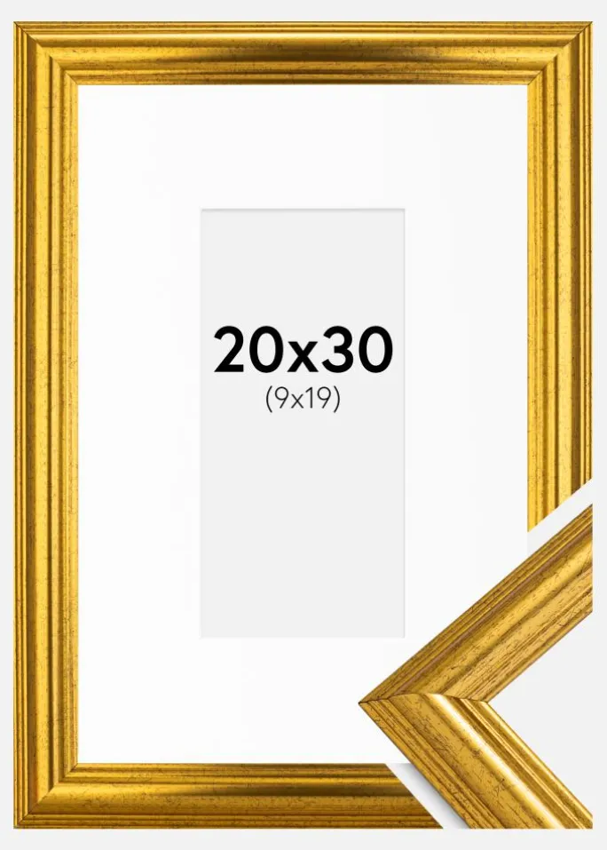 Ramme Västkusten Guld 20x30 cm - Passepartout Hvid 10x20 cm