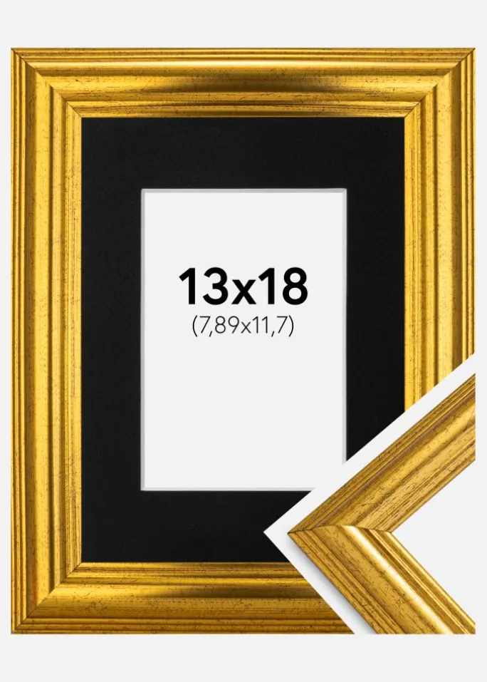 Ramme Västkusten Guld 13x18 cm - Passepartout Sort 3,5x5 inches
