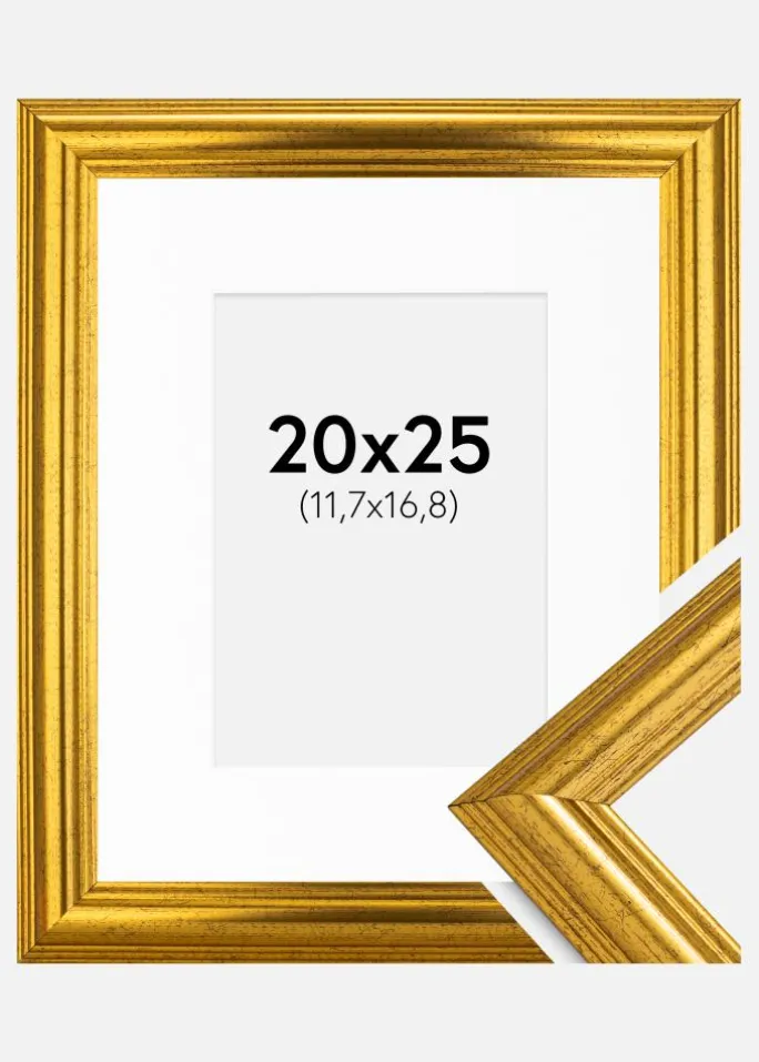 Ramme Västkusten Guld 20x25 cm - Passepartout Hvid 5x7 inches