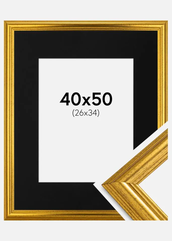 Ramme Västkusten Guld 40x50 cm - Passepartout Sort 27x35 cm