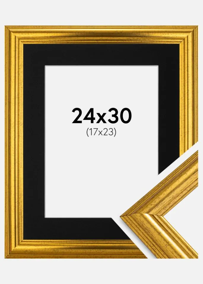 Ramme Västkusten Guld 24x30 cm - Passepartout Sort 18x24 cm