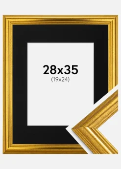 Ramme Västkusten Guld 28x35 cm - Passepartout Sort 20x25 cm