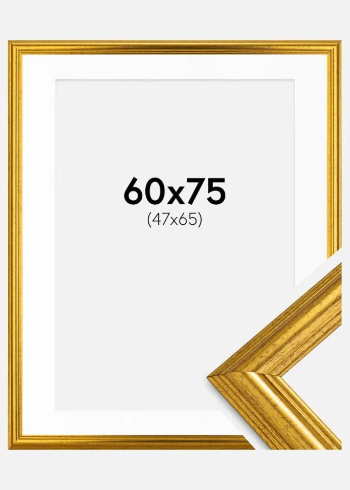 Ramme Västkusten Guld 60x75 cm - Passepartout Hvid 48x66 cm
