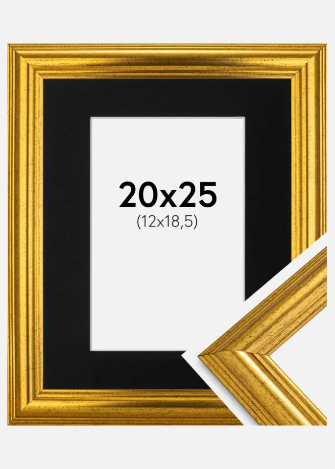 Ramme Västkusten Guld 20x25 cm - Passepartout Sort 13x19,5 cm