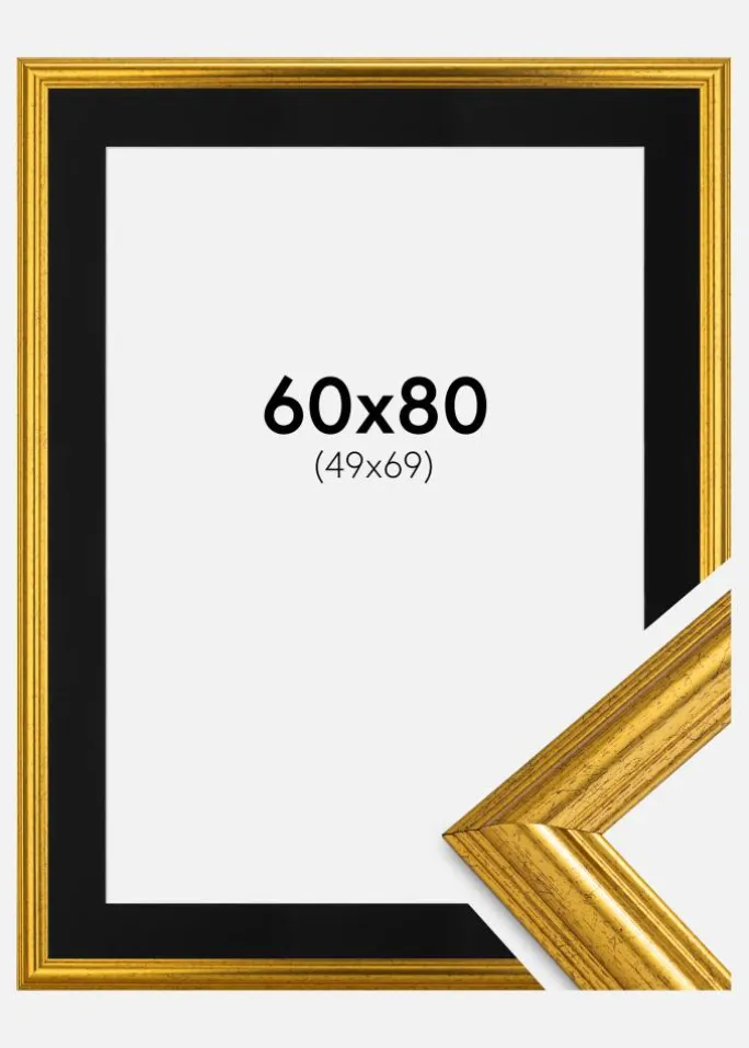 Ramme Västkusten Guld 60x80 cm - Passepartout Sort 50x70 cm