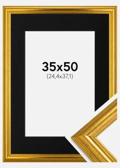 Ramme Västkusten Guld 35x50 cm - Passepartout Sort 10x15 inches