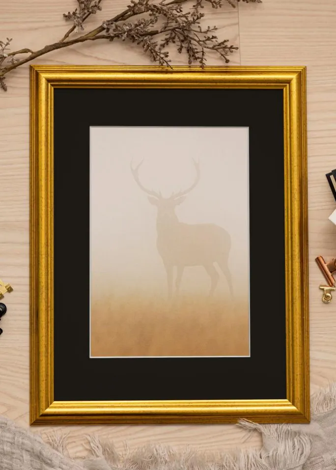 Ramme Västkusten Guld 40x40 cm - Passepartout Sort 25x25 cm