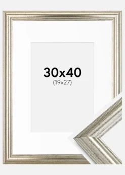 Ramme Västkusten Sølv 30x40 cm - Passepartout Hvid 20x28 cm