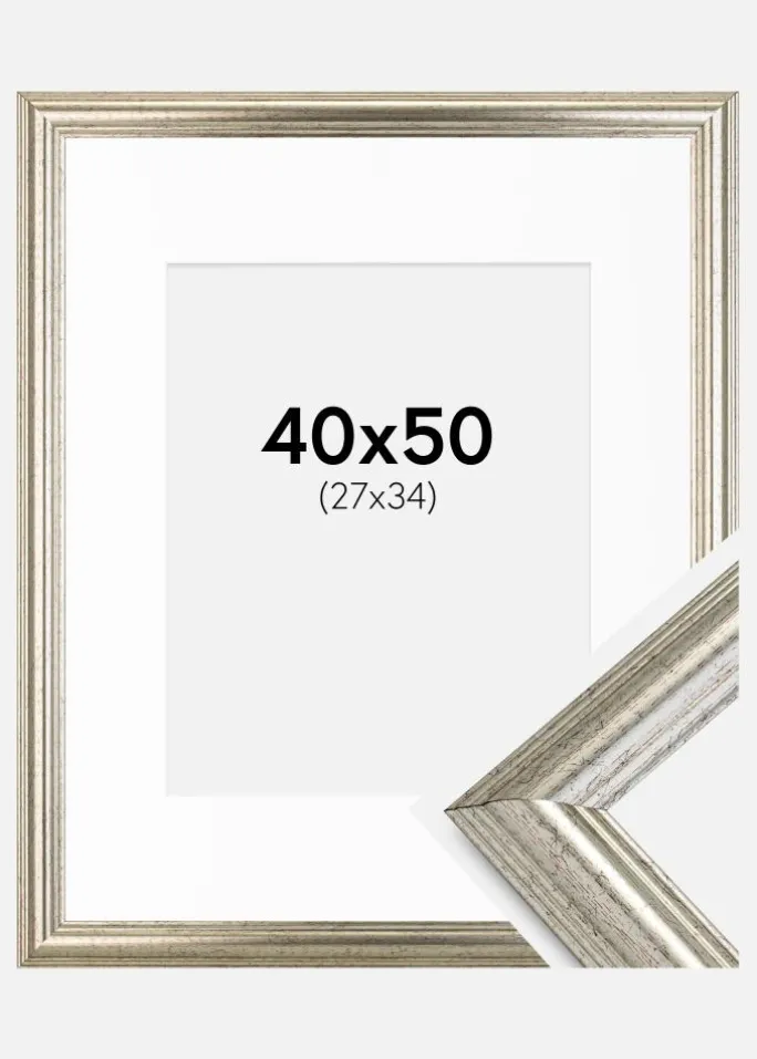 Ramme Västkusten Sølv 40x50 cm - Passepartout Hvid 28x35 cm