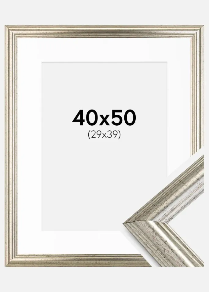Ramme Västkusten Sølv 40x50 cm - Passepartout Hvid 30x40 cm