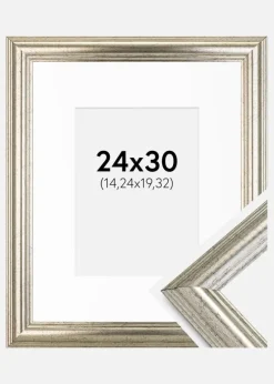 Ramme Västkusten Sølv 24x30 cm - Passepartout Hvid 6x8 inches