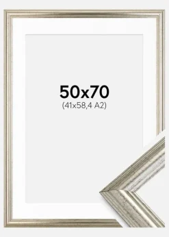 Ramme Västkusten Sølv 50x70 cm - Passepartout Hvid 42x59,4 cm (A2)