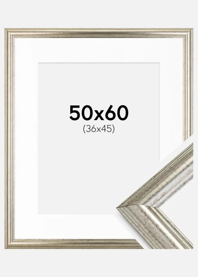 Ramme Västkusten Sølv 50x60 cm - Passepartout Hvid 37x46 cm