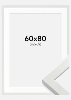 Ramme White Wood Glossy 60x80 cm - Passepartout Hvid 50x70 cm