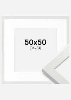 Ramme White Wood Glossy 50x50 cm - Passepartout Hvid 35x35 cm