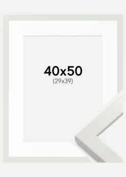 Ramme White Wood Glossy 40x50 cm - Passepartout Hvid 30x40 cm