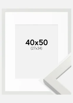 Ramme White Wood Glossy 40x50 cm - Passepartout Hvid 28x35 cm