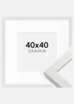 Ramme White Wood Glossy 40x40 cm - Passepartout Hvid 10x10 inches