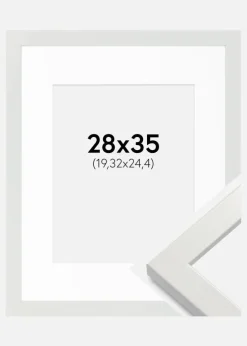 Ramme White Wood Glossy 28x35 cm - Passepartout Hvid 8x10 inches