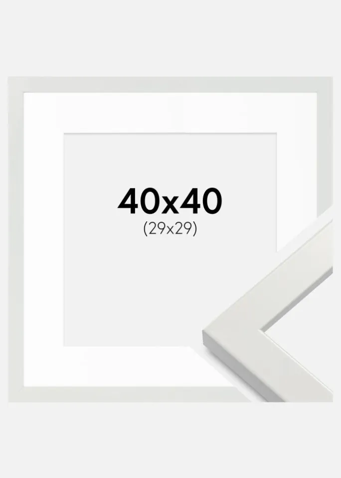 Ramme White Wood Glossy 40x40 cm - Passepartout Hvid 30x30 cm