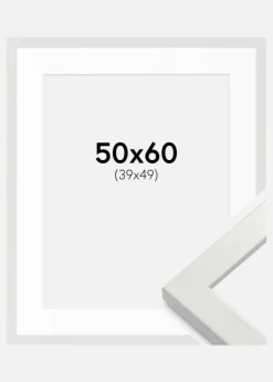 Ramme White Wood Glossy 50x60 cm - Passepartout Hvid 40x50 cm