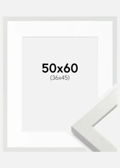 Ramme White Wood Glossy 50x60 cm - Passepartout Hvid 37x46 cm