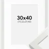 Ramme White Wood Glossy 30x40 cm - Passepartout Hvid 8x12 inches