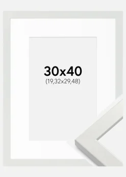 Ramme White Wood Glossy 30x40 cm - Passepartout Hvid 8x12 inches
