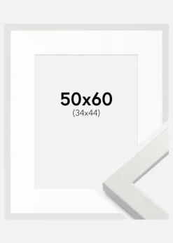 Ramme White Wood Glossy 50x60 cm - Passepartout Hvid 35x45 cm
