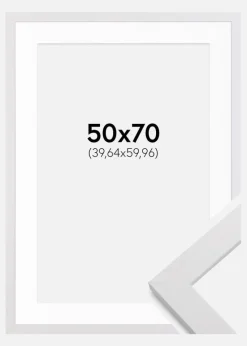 Ramme White Wood 50x70 cm - Passepartout Hvid 16x24 inches